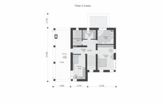 Двухэтажный дом с гаражом и террасами.